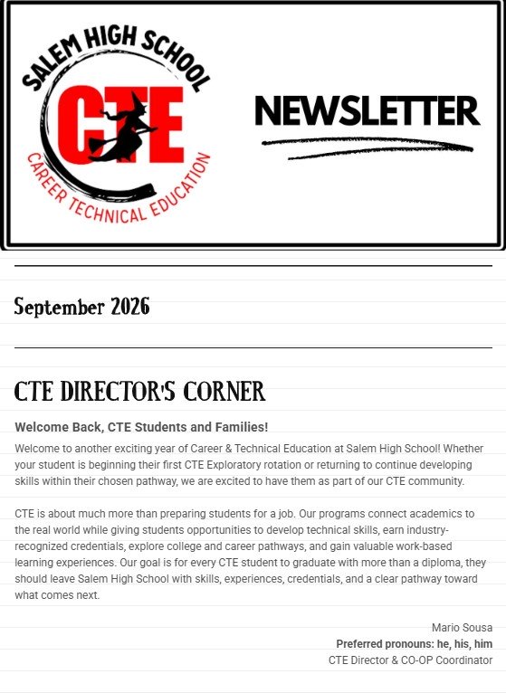Salem High School Career Technical Education Newsletter